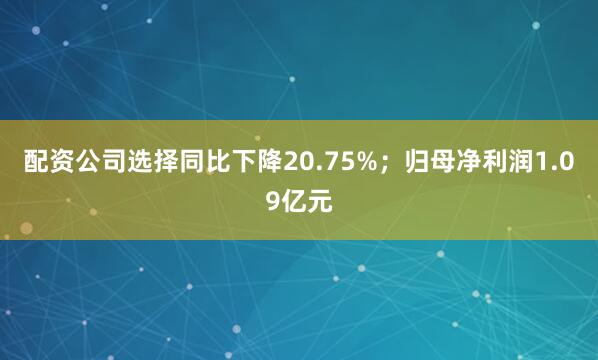 配资公司选择同比下降20.75%；归母净利润1.09亿元